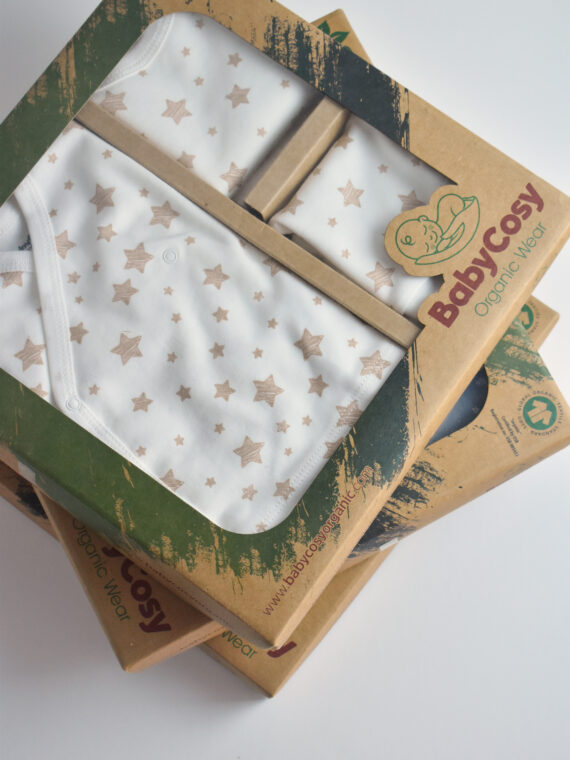 5 Pieces Newborn Gift Box Set Ecru Organic Cotton