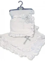 Christening Wrap Shawl with Satin Lace Border With Cross